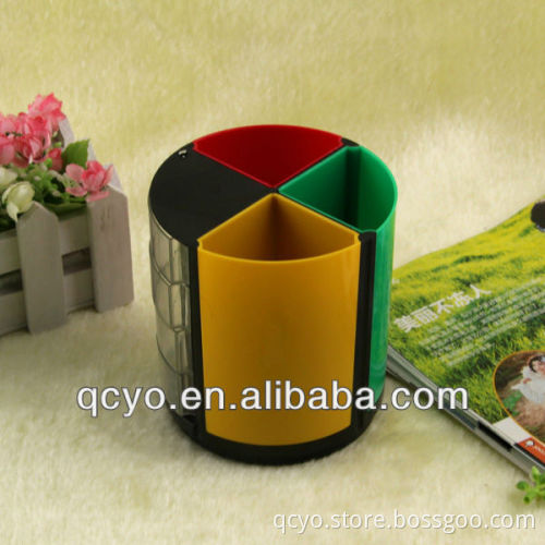Cylinder colorful acrylic handmade pen holder with 4 pcs compartments